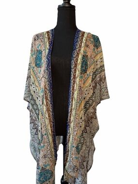 Daniel Rainn Bohemian Print Kimono in Navy, Teal & Cream XS/S